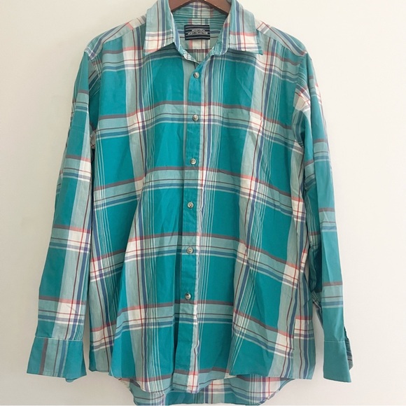 Vintage Mervyn’s Men’s Collection Plaid Button Down Classic Turquoise Red Whte L - Picture 3 of 5